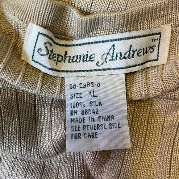 Vintage Stephanie Andrews Silk Luxury Women XL Short Sleeve Knit Top Shirt Green - Picture 3 of 7